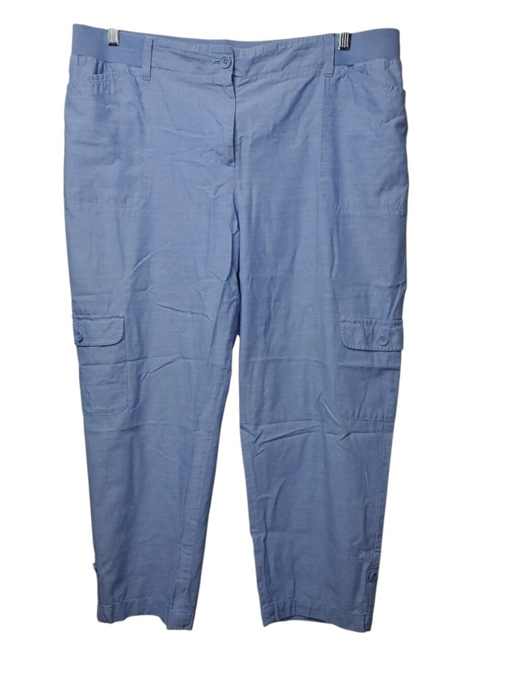 Talbots Women's Light Blue Chambray Cropped Cargo Pants, Size 16